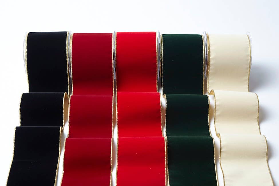 4" Antique Gold Velvet Reversible Gold Wired Ribbon