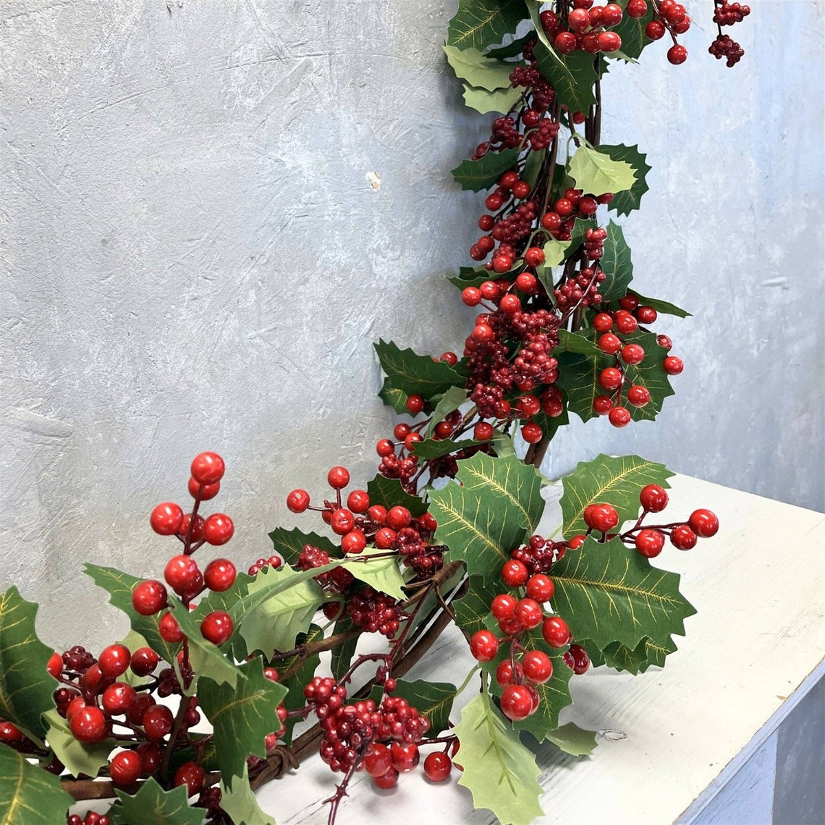 Christmas Traditions Holly Berry Garland w/ gold Veins 72"