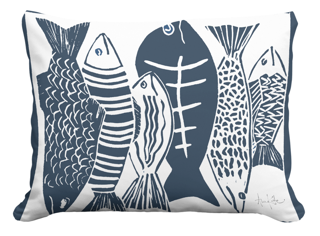 Pillow - Fish (Blue) - indoor / outdoor cushion