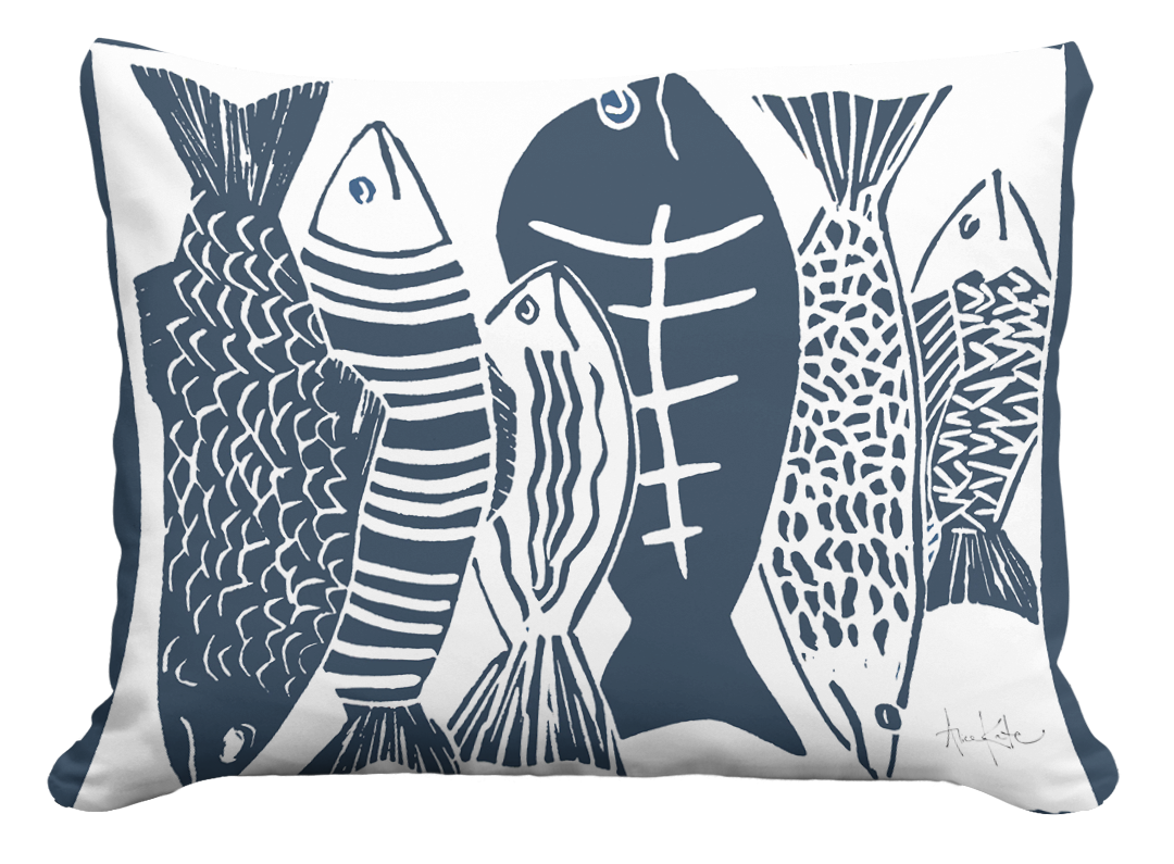 Pillow - Fish (Blue) - indoor / outdoor cushion