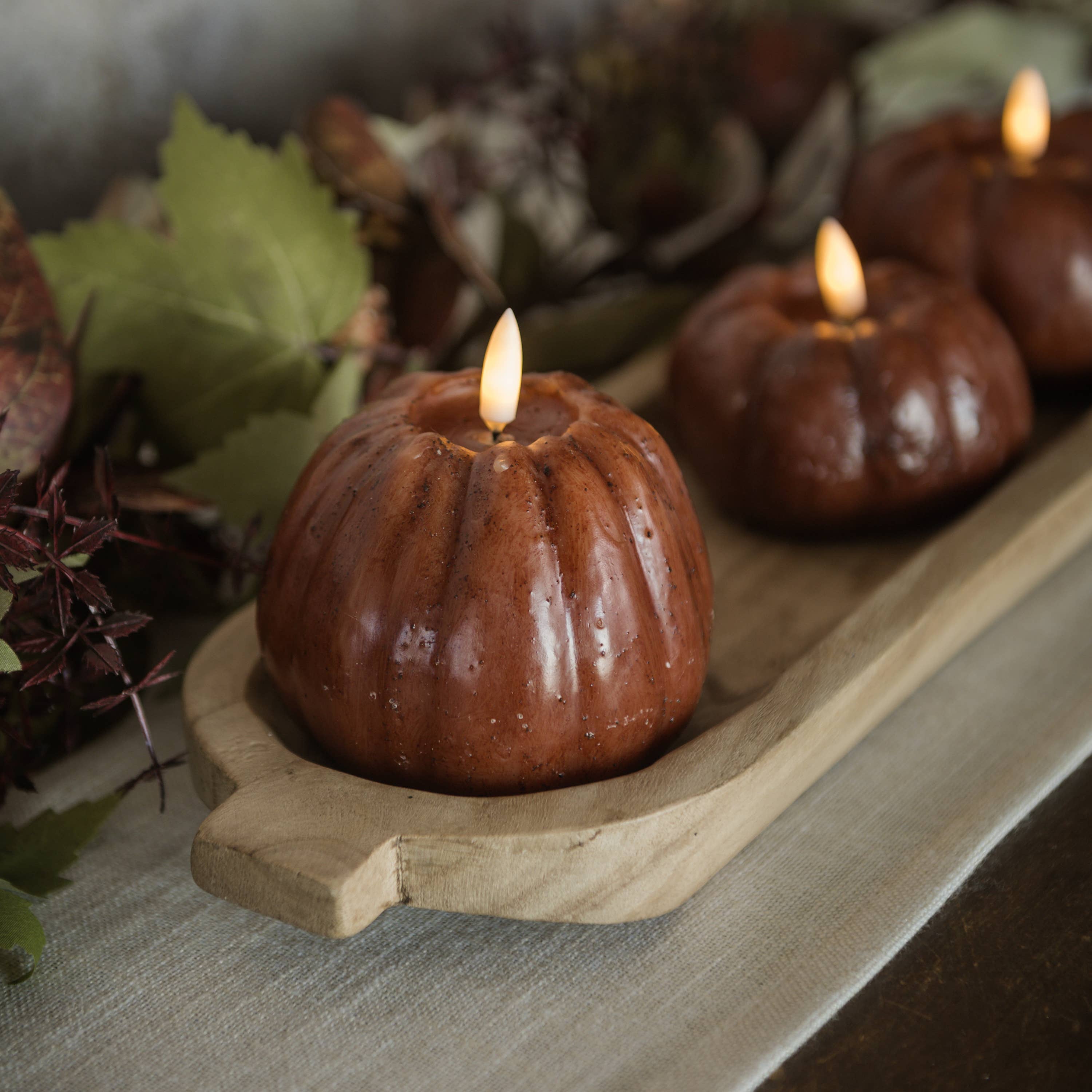 4" BRONZE 3D FLAME TALL PUMPKIN CANDLE