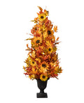 48"H Fall Lighted Maple Leaf and Sunflower Urn Porch Tree