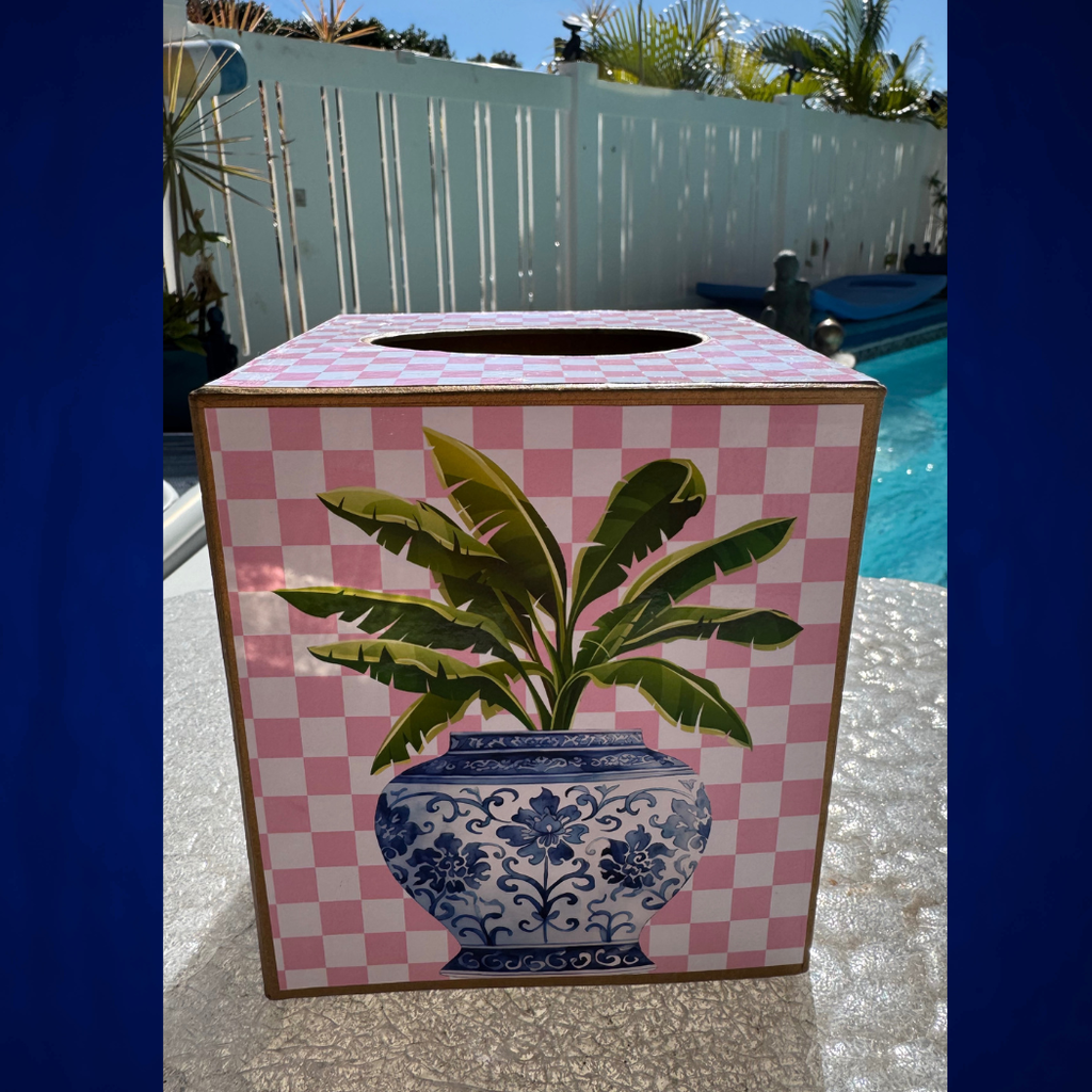 Paper Mache Kleenex Box with chinoiserie vase and dragonfly