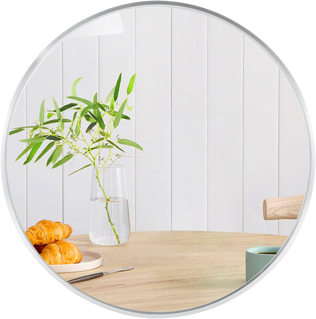 32 Inch Silver Metal Framed Round Bathrrom Mirror for Wall