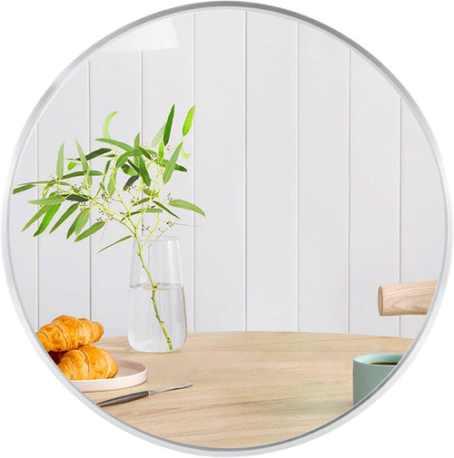 32 Inch Silver Metal Framed Round Bathrrom Mirror for Wall