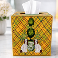 Kleenex Box, 2 staffordshire dogs, green and brown plaid