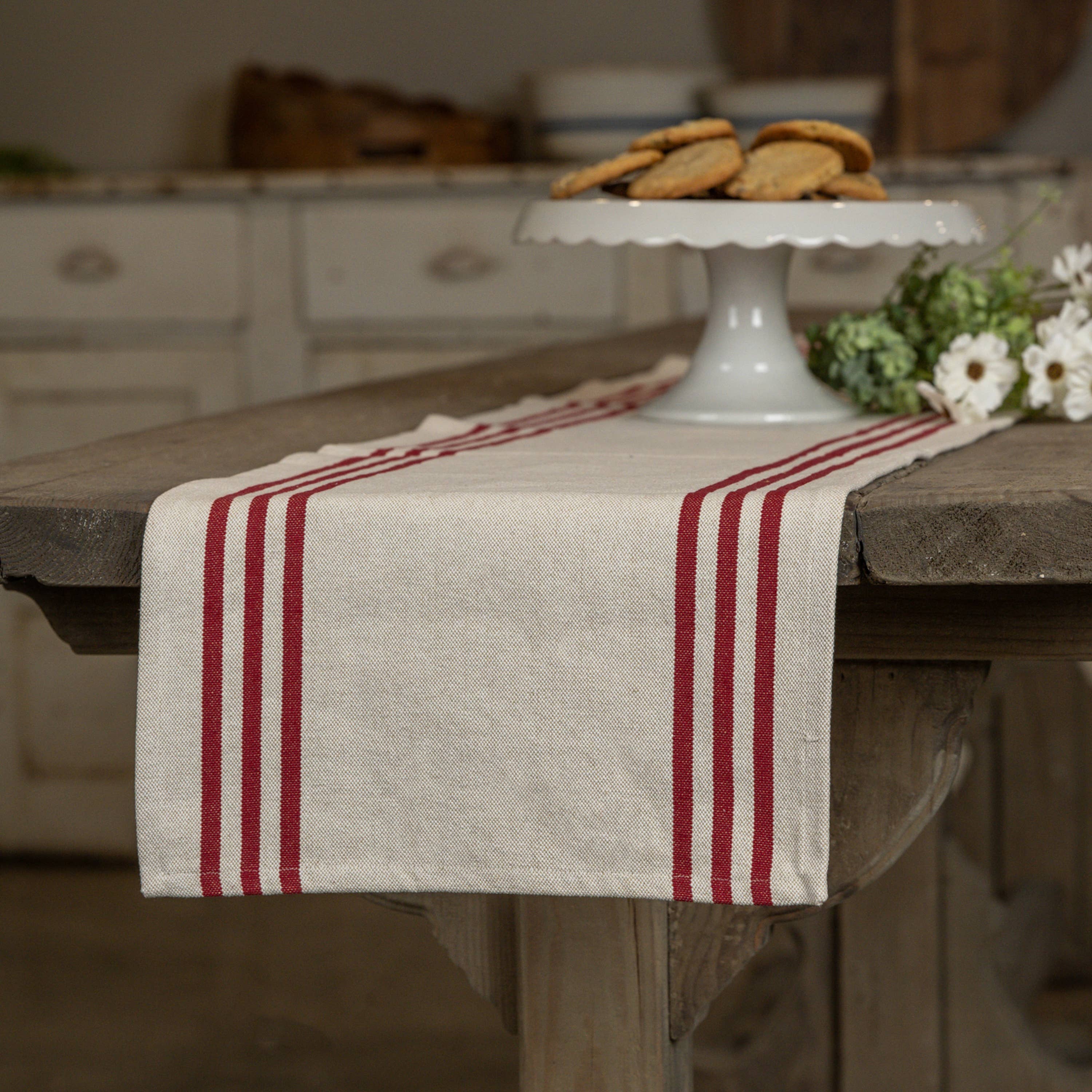 6' CREAM TABLE RUNNER W/ RED STRIPE