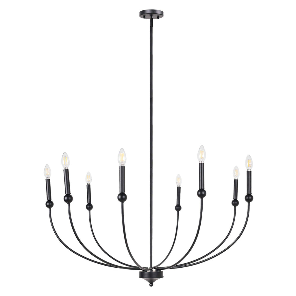 Nuvina 8-Light Black Candle Curve Arm Classic Chandelier