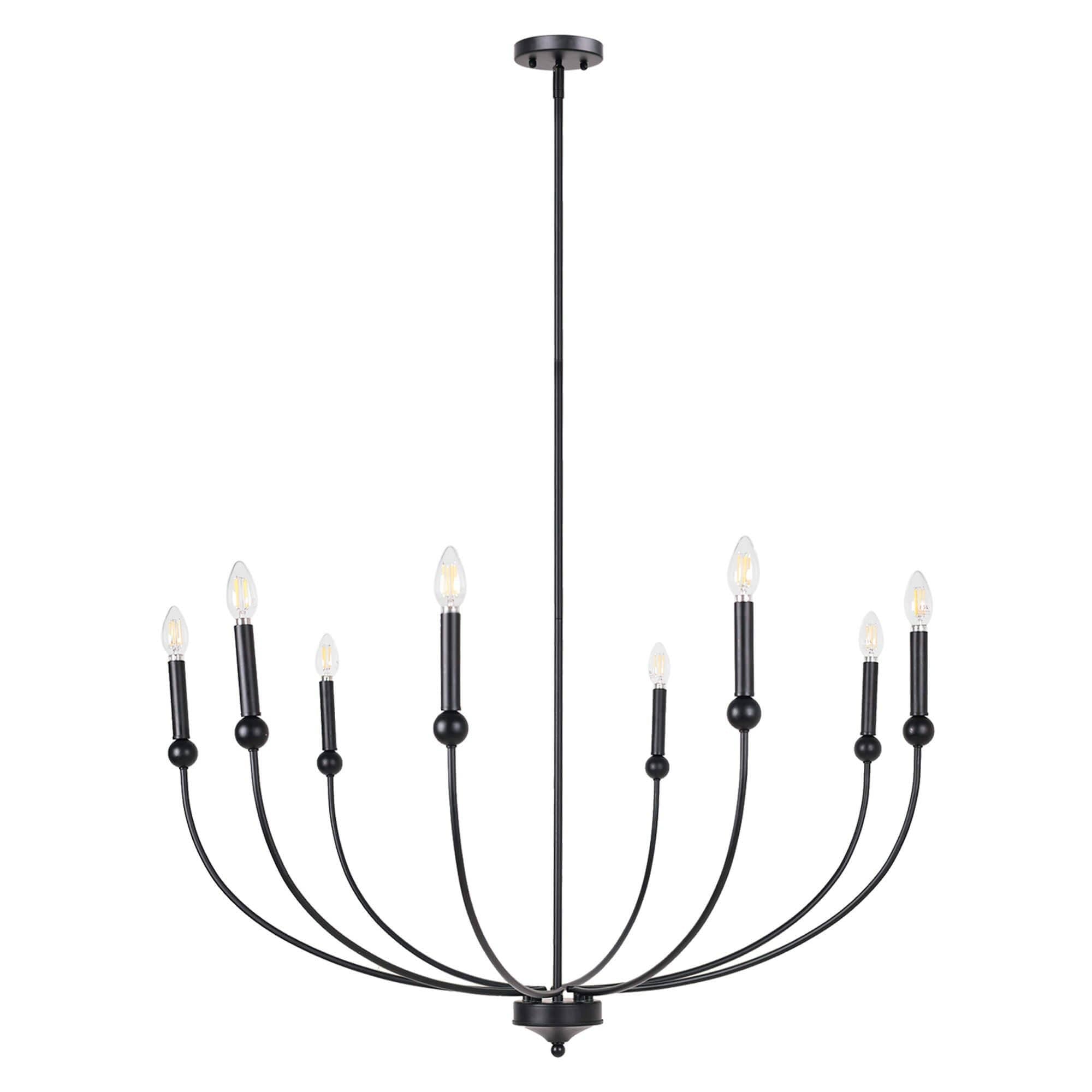 Nuvina 8-Light Black Candle Curve Arm Classic Chandelier