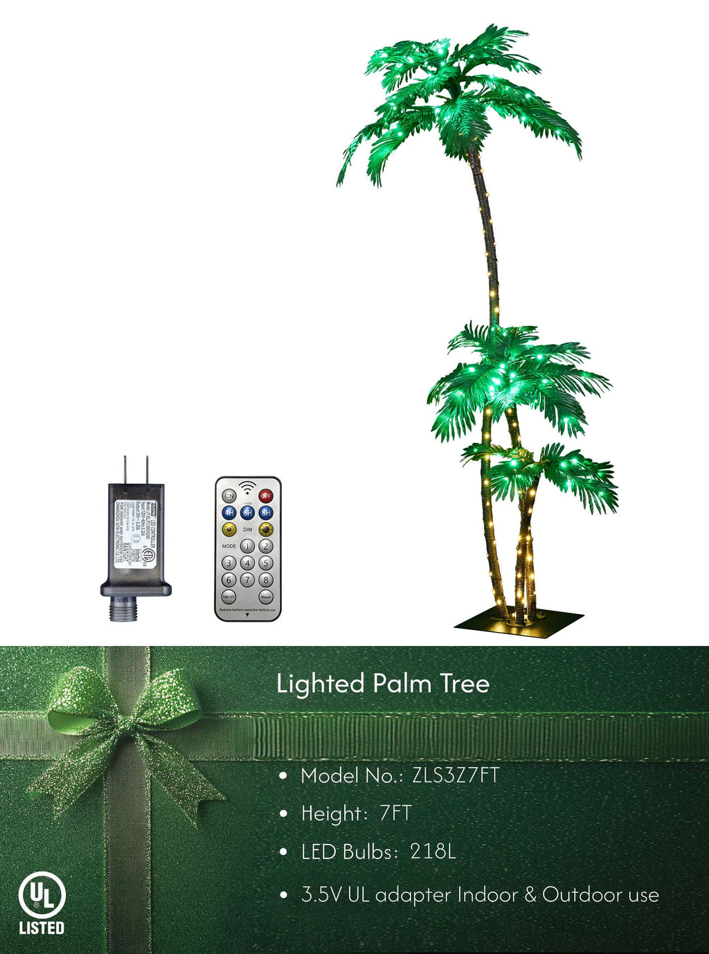 Lighted 6FT Gorgeous Palm Tree 3-Trunk Artificial Palm Tree