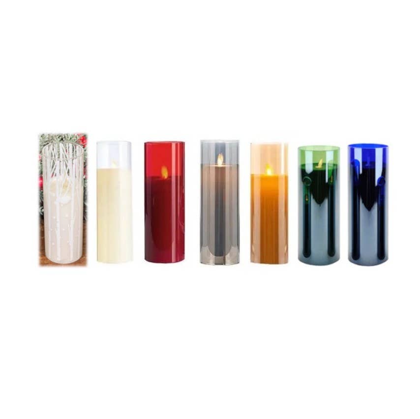 LED Candle in Glass Cylinder with Flickering Flame & Remote