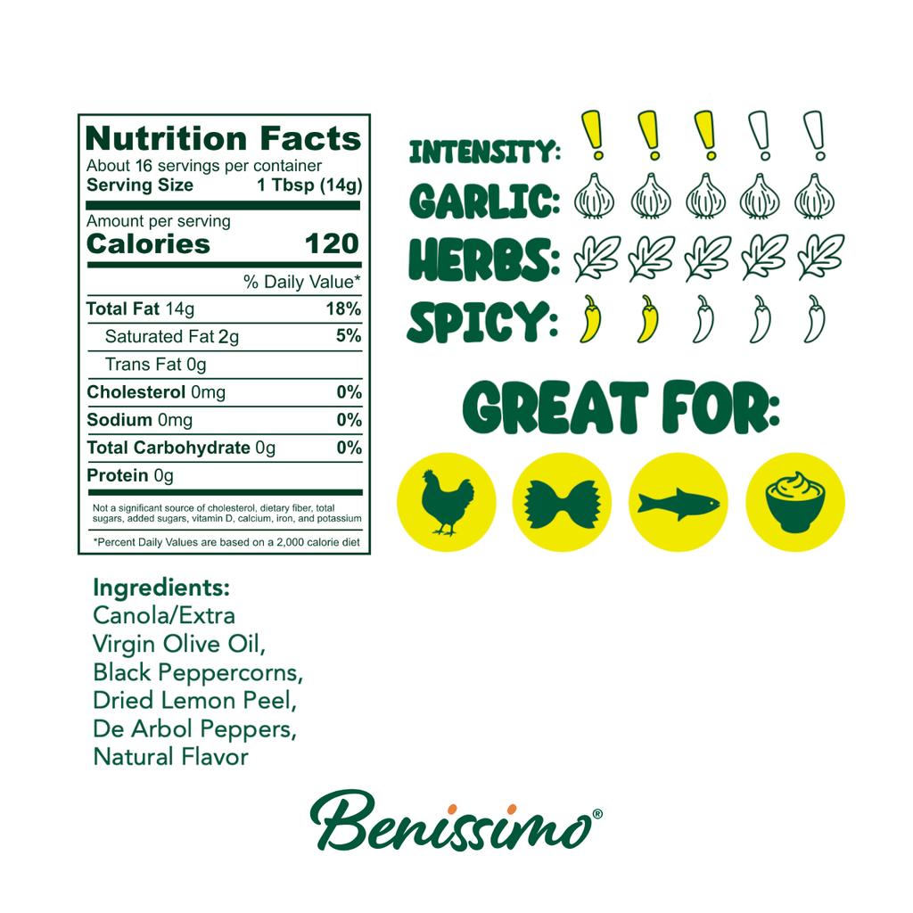 Benissimo Lemon Pepper EVOO Blend – 8.45 fl oz Cruet