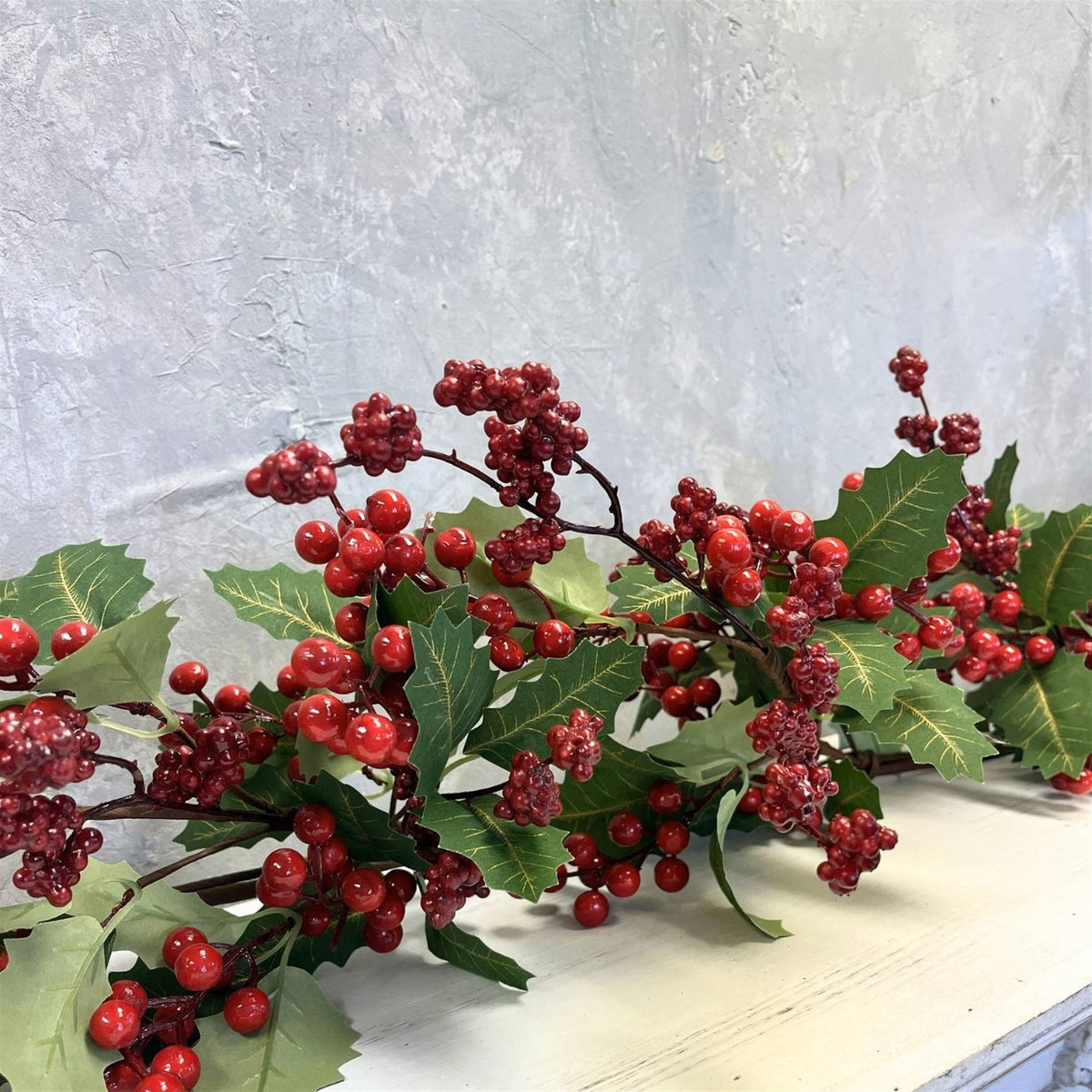 Christmas Traditions Holly Berry Garland w/ gold Veins 72"