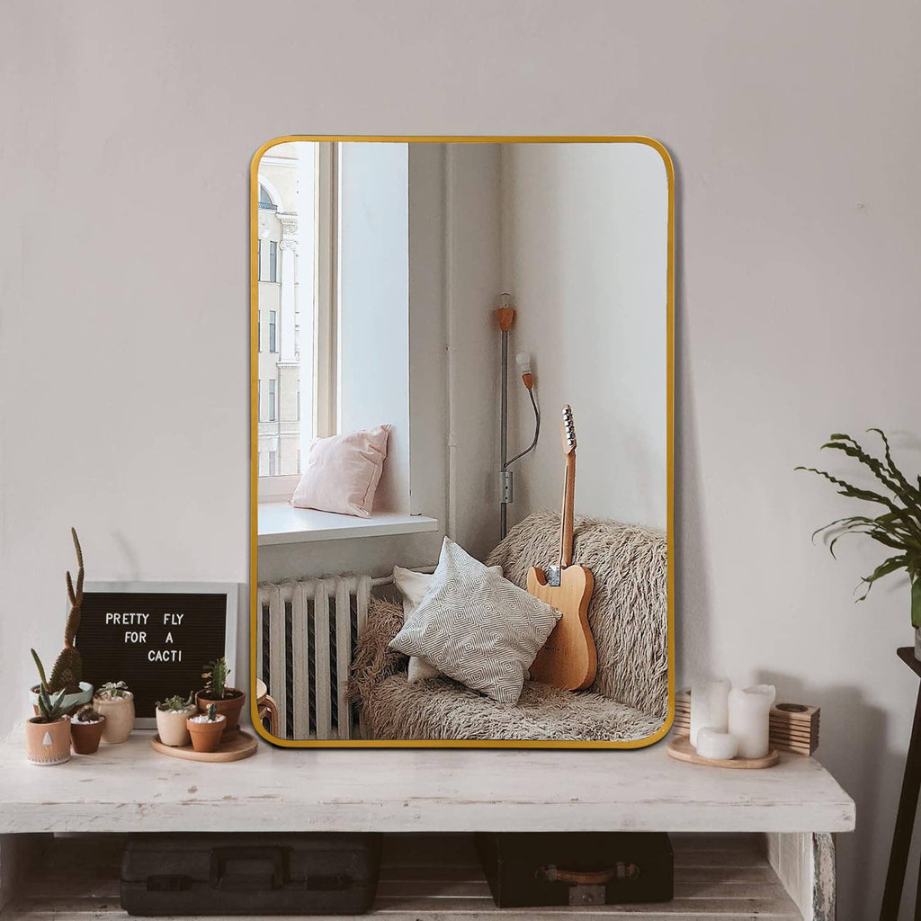 24x32 Gold Metal Framed Rectangular Bathrrom Mirror for Wall