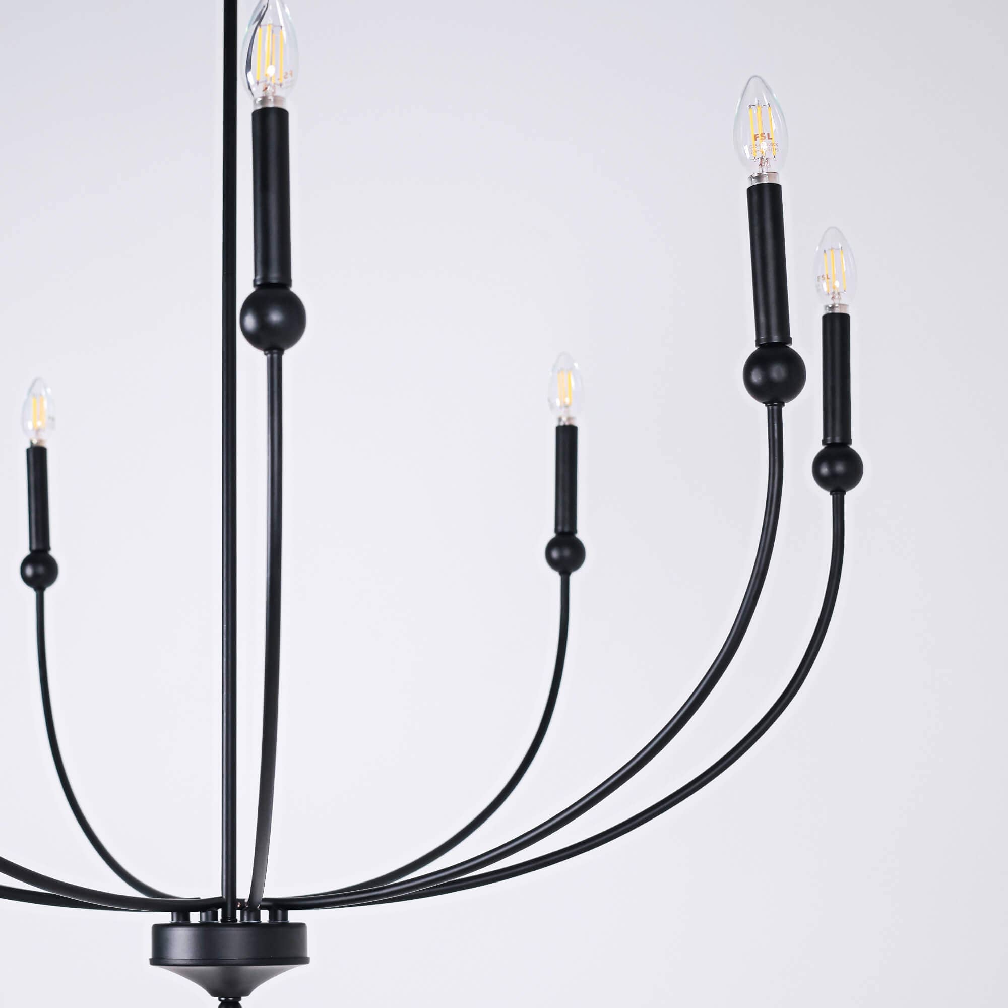 Nuvina 8-Light Black Candle Curve Arm Classic Chandelier