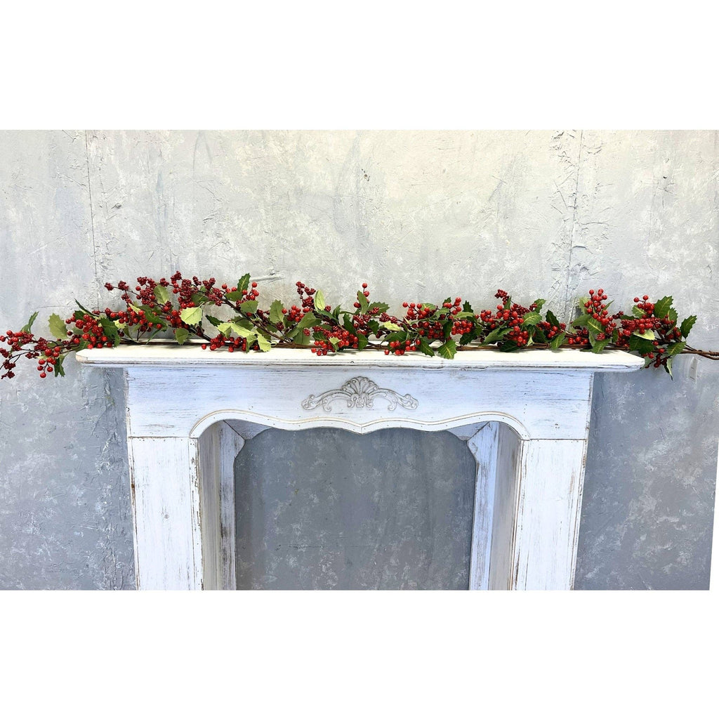 Christmas Traditions Holly Berry Garland w/ gold Veins 72"