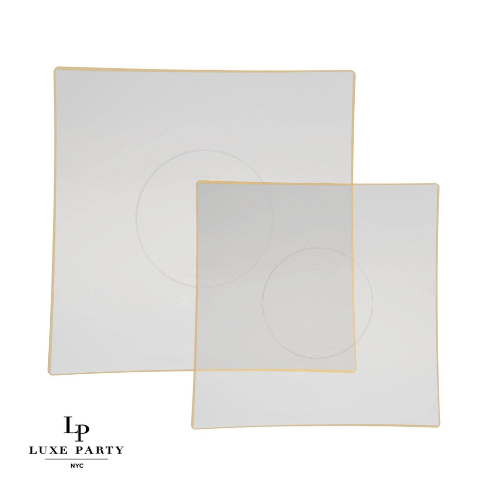 Square Clear and Gold Plastic Plates | 10 Pack