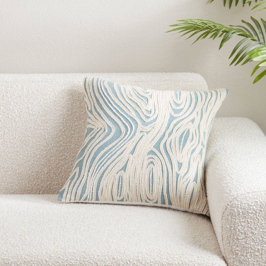 Embroidered Wave Cotton Throw Pillow