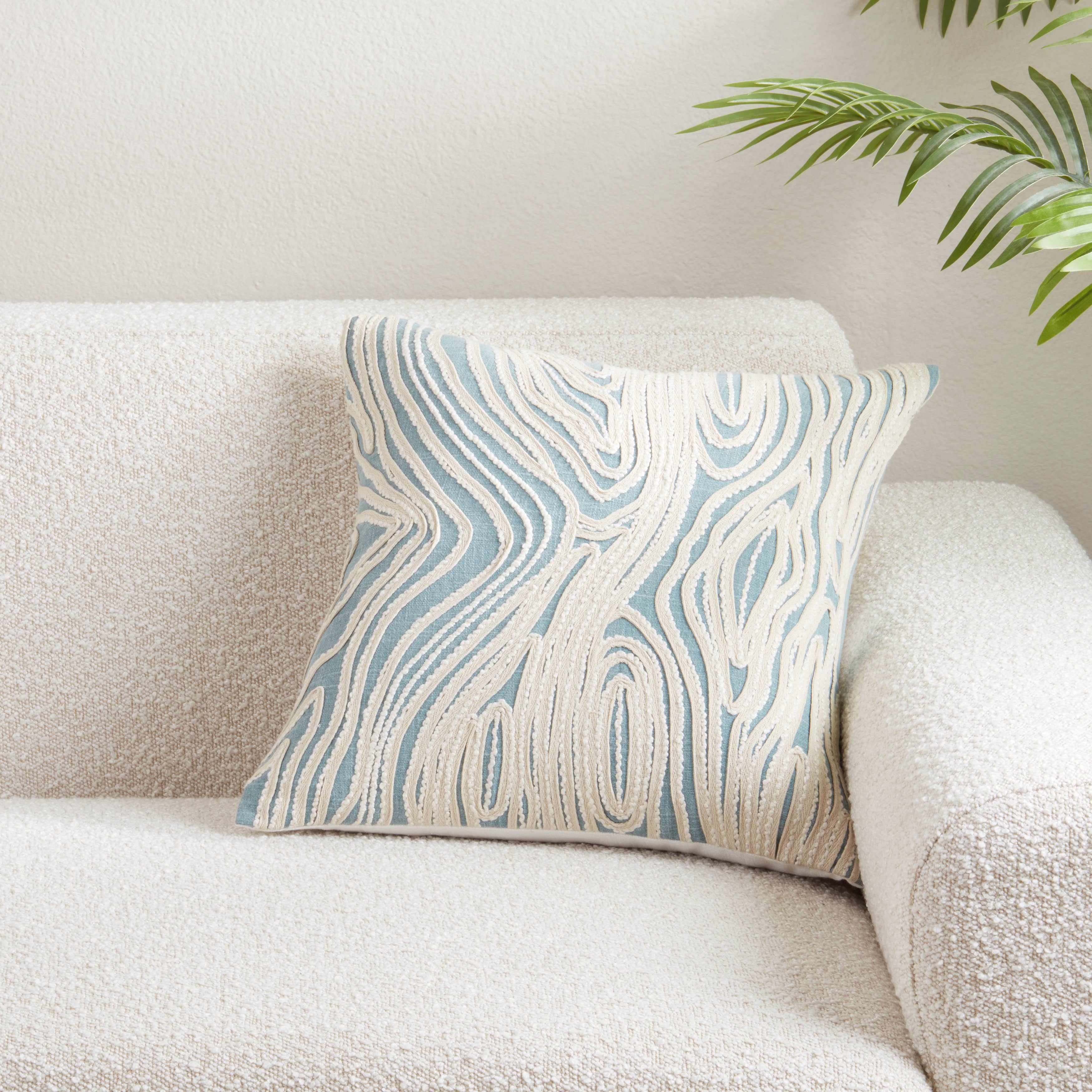 Embroidered Wave Cotton Throw Pillow