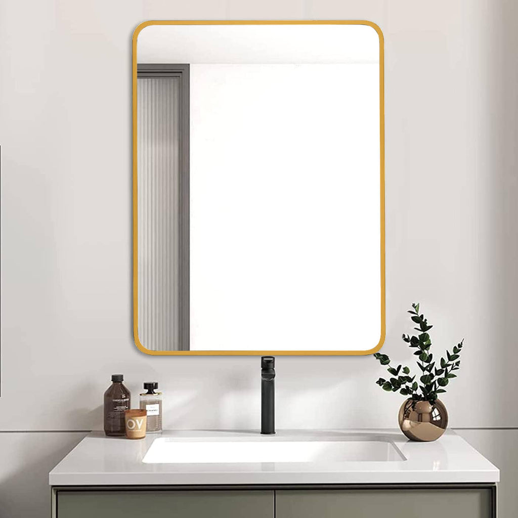 24x32 Gold Metal Framed Rectangular Bathrrom Mirror for Wall