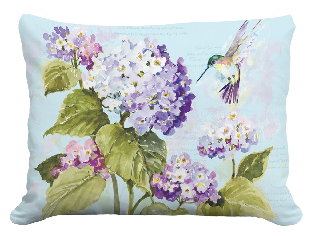 Pillow - Hummingbird w/ Hydrangea - indoor / outdoor cushion