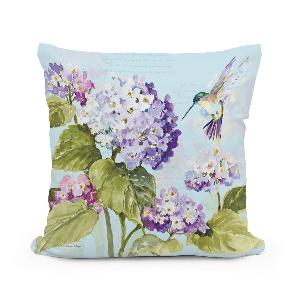 Pillow - Hummingbird w/ Hydrangea - indoor / outdoor cushion