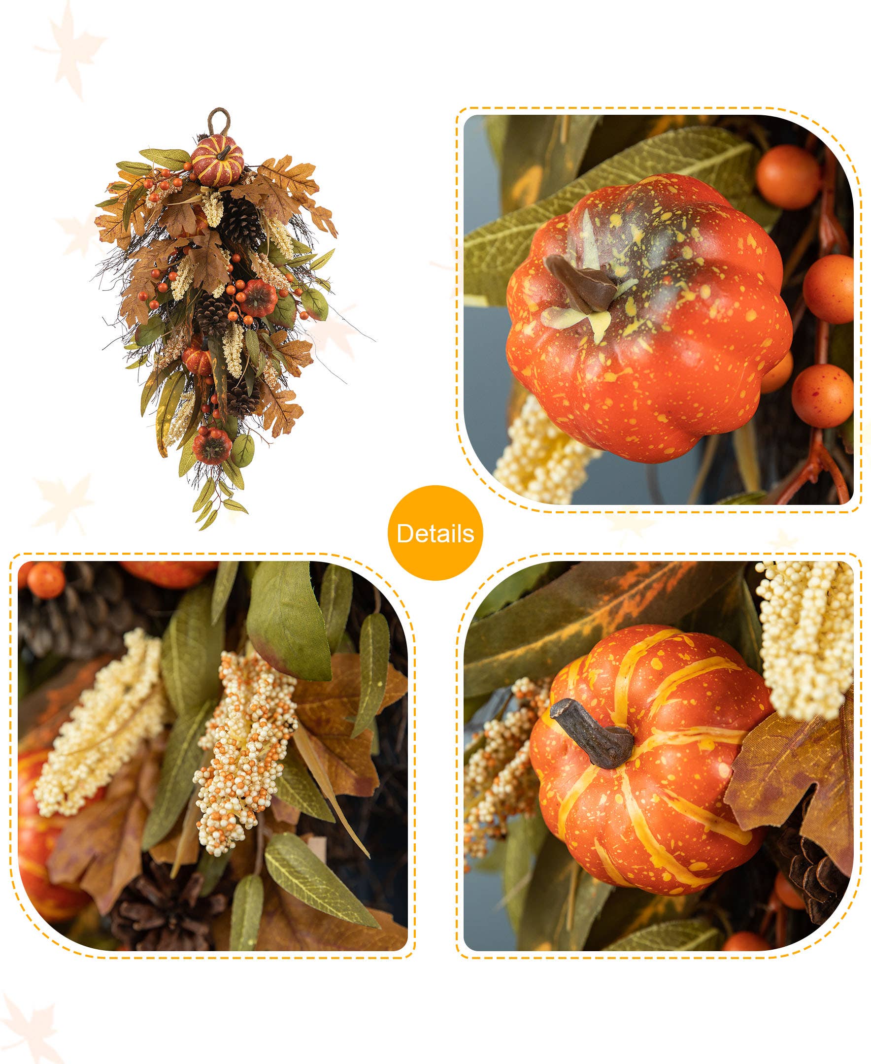27"H Fall Pumpkin Leaf  Teardrop