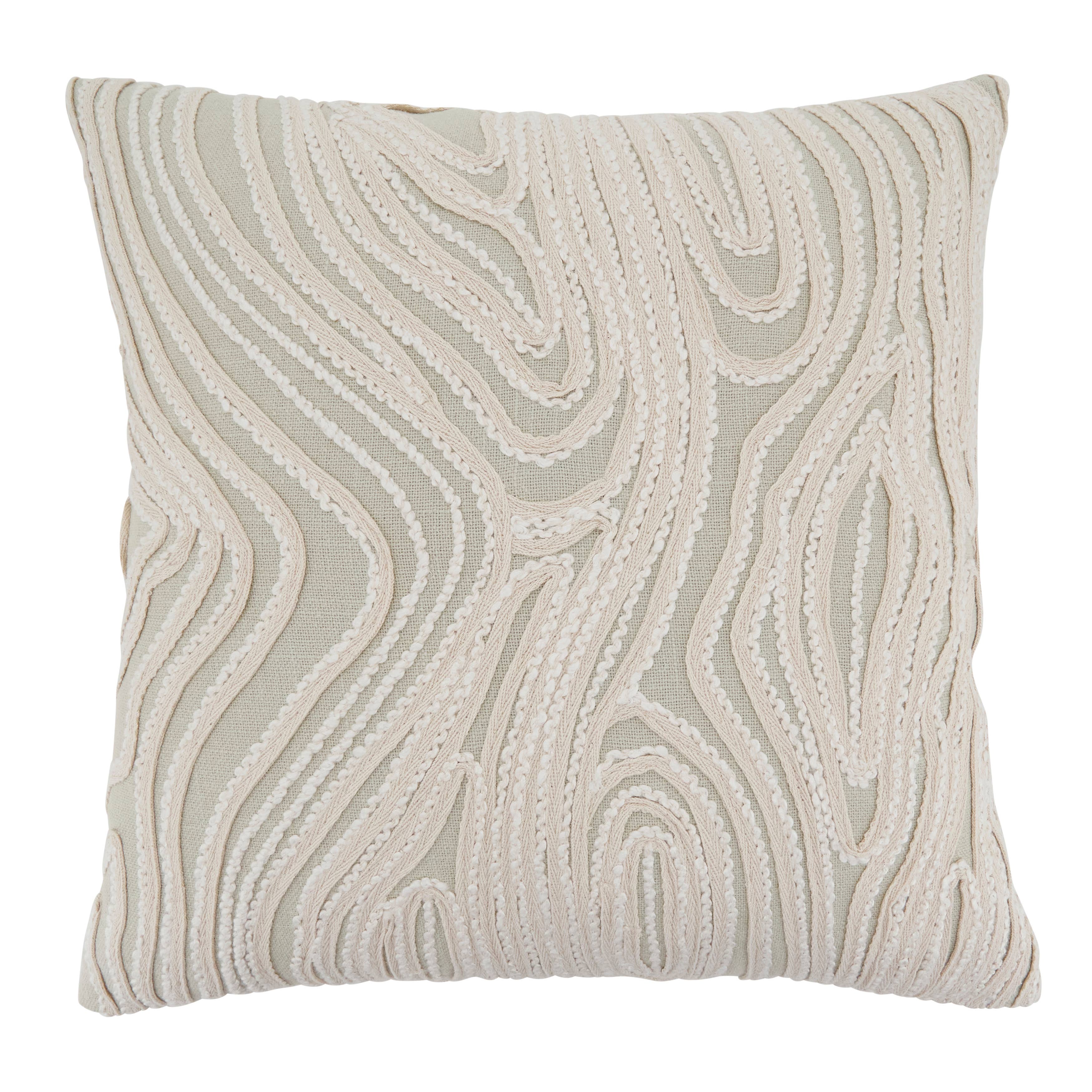 Embroidered Wave Cotton Throw Pillow