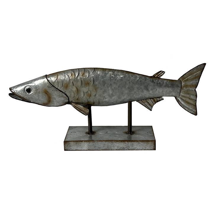 Galvanized Fish on Stand - 17.25"