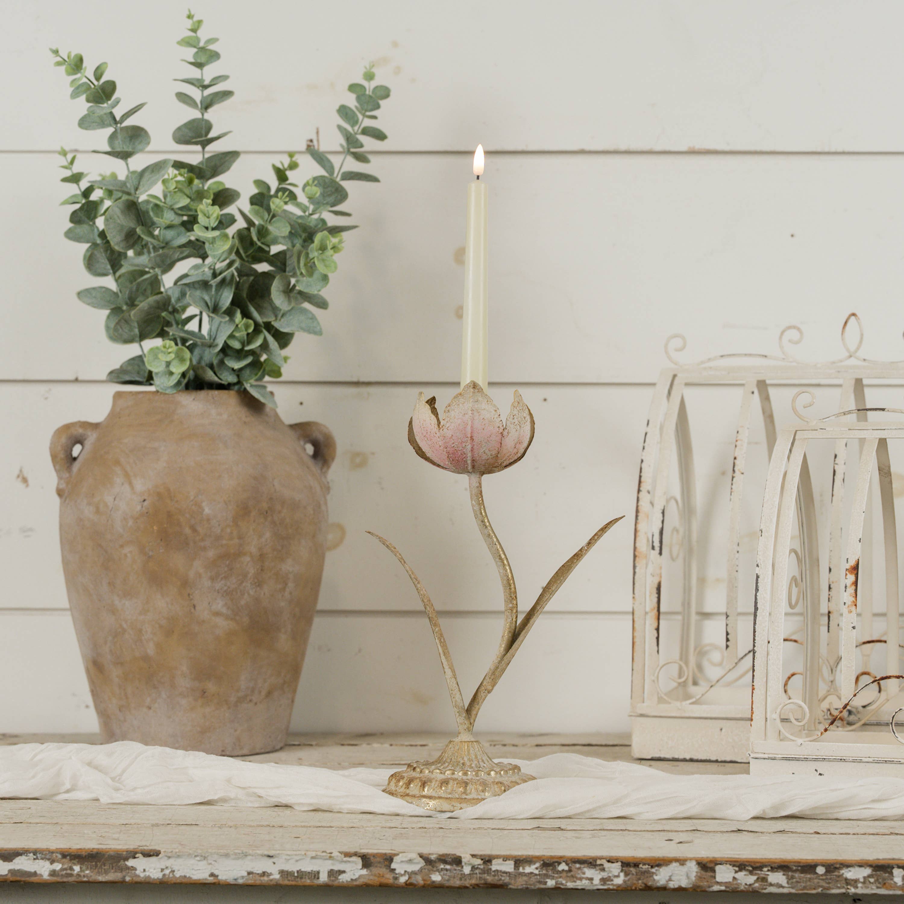 12.75" GOLD FLOWER TAPER CANDLE HOLDER