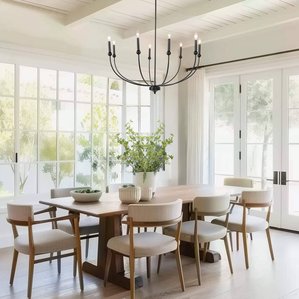 Nuvina 8-Light Black Candle Curve Arm Classic Chandelier