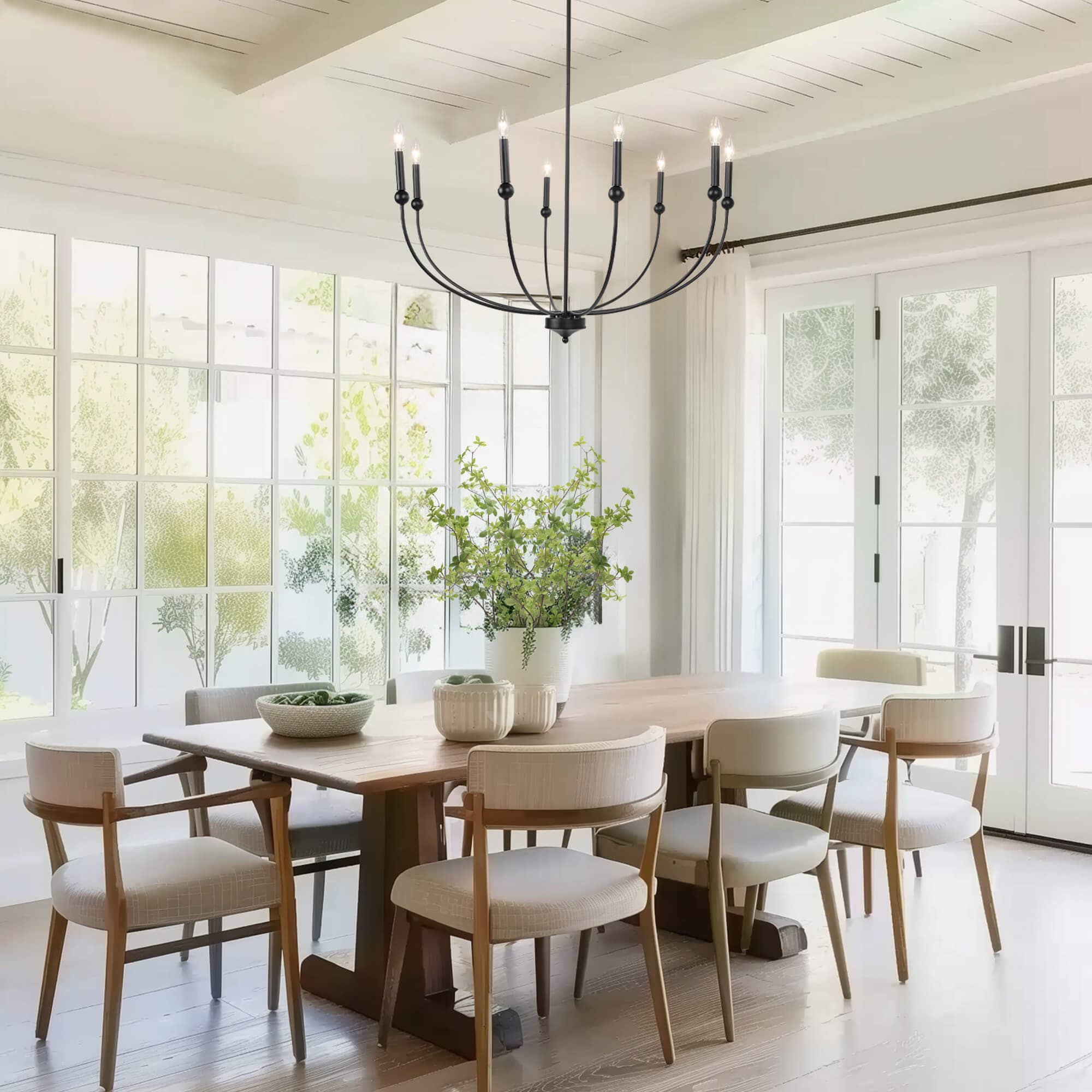 Nuvina 8-Light Black Candle Curve Arm Classic Chandelier