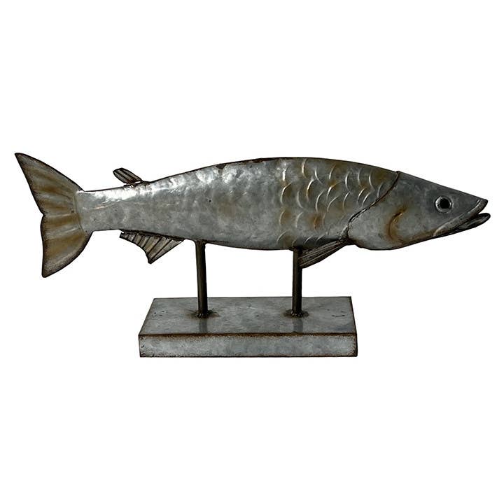 Galvanized Fish on Stand - 17.25"
