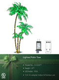 Lighted 6FT Gorgeous Palm Tree 3-Trunk Artificial Palm Tree