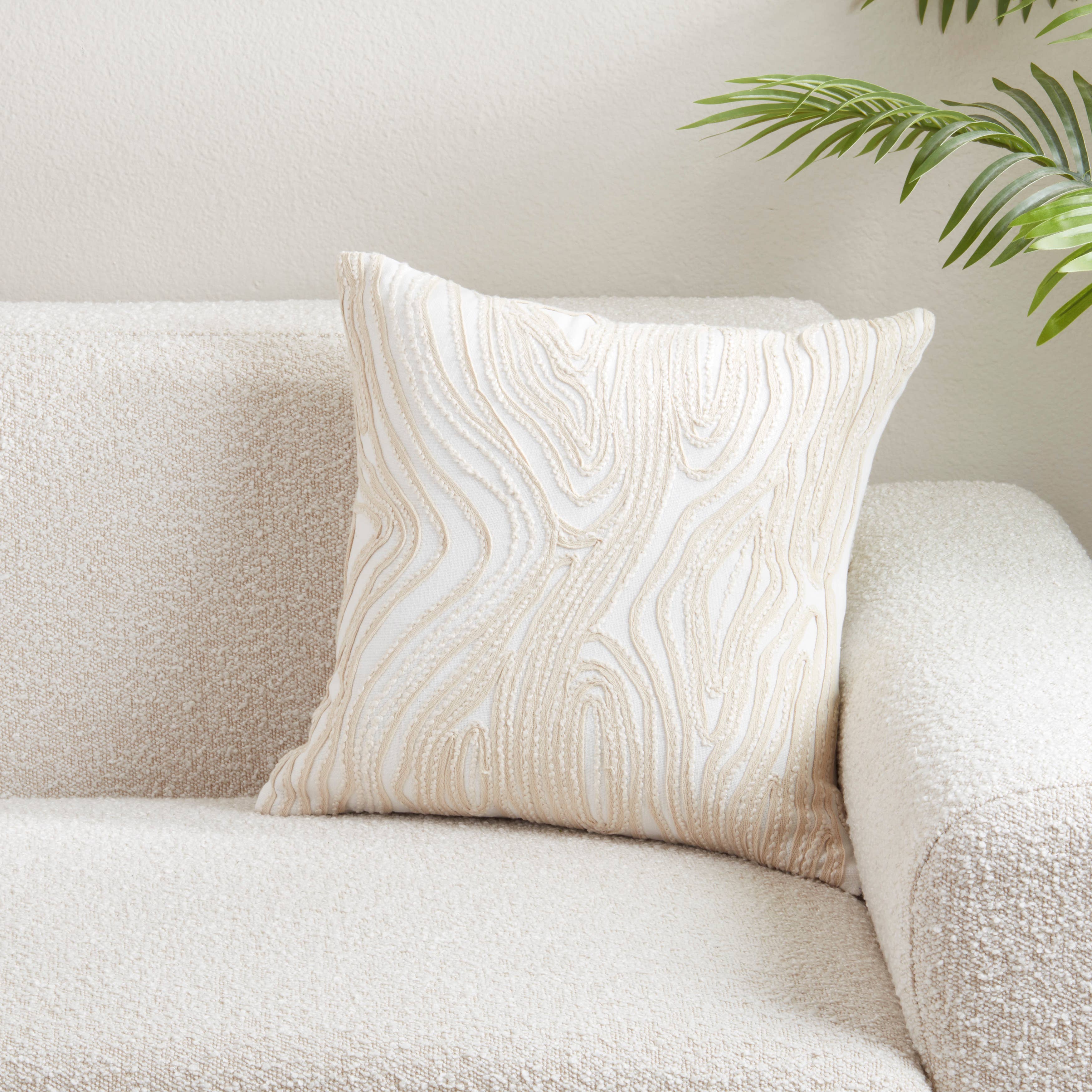 Embroidered Wave Cotton Throw Pillow