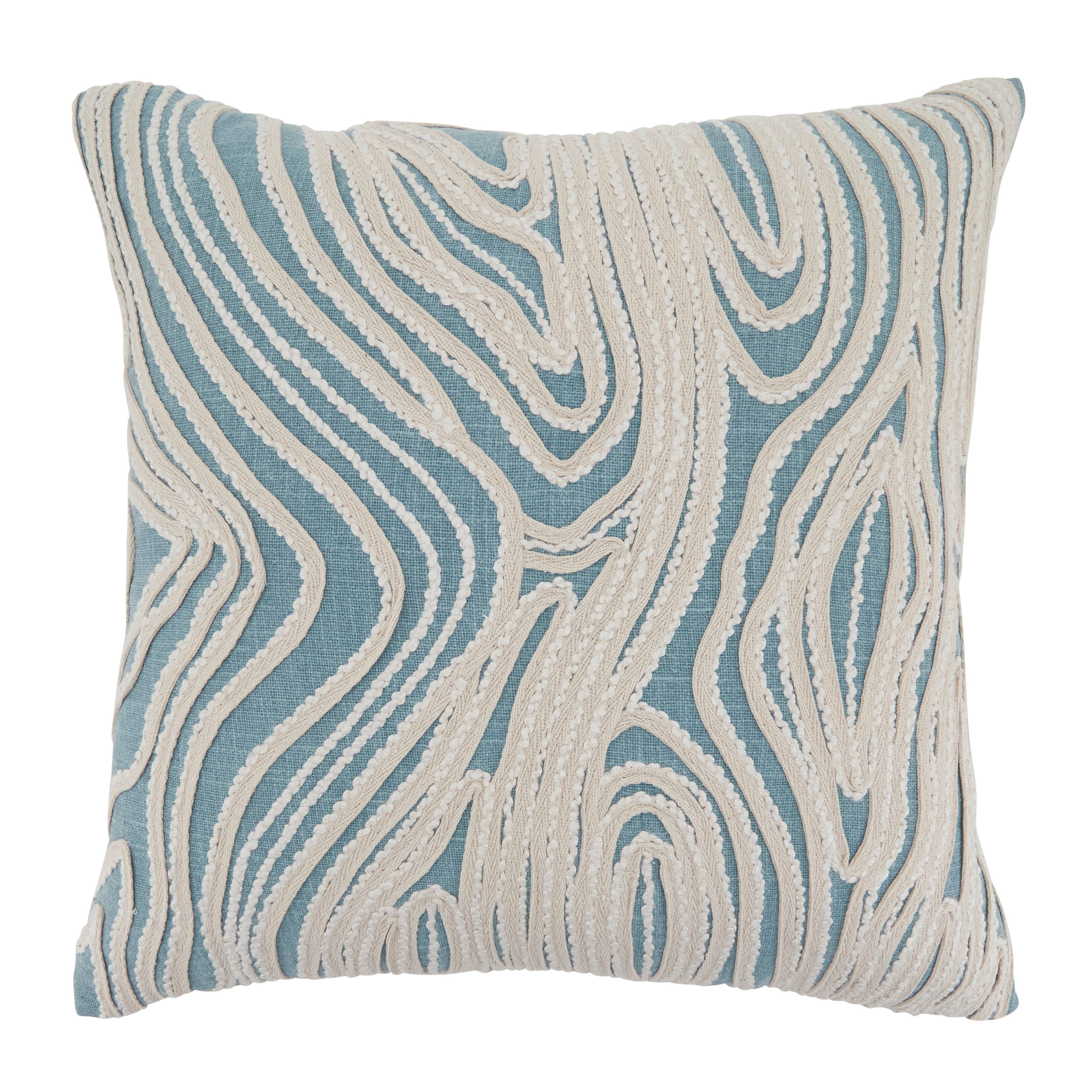 Embroidered Wave Cotton Throw Pillow